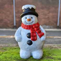 Concrete Snowman in Hat Figurine Cement Statue Outdoor Holiday Sculpture Handmade Winter Garden Decor Stone Frosty Ornament - thumbnail 3