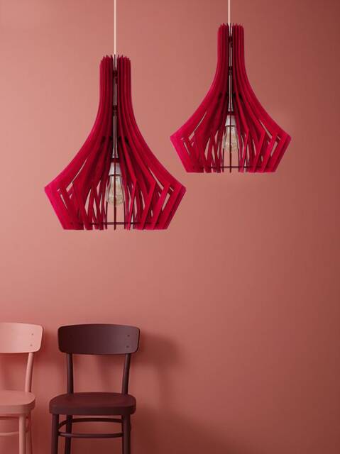 Red Pendant Light Modern Chandelier Lighting Wood Hanging Dining Lamp Ceiling Fixture Geometric Lamp-Shade Minimal Contemporary Light - image 1