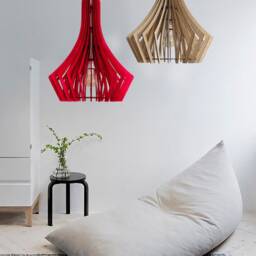 Red Pendant Light Modern Chandelier Lighting Wood Hanging Dining Lamp Ceiling Fixture Geometric Lamp-Shade Minimal Contemporary Light - thumbnail 3