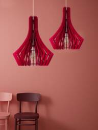 Red Pendant Light Modern Chandelier Lighting Wood Hanging Dining Lamp Ceiling Fixture Geometric Lamp-Shade Minimal Contemporary Light
