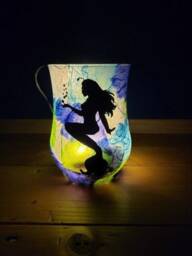 Mermaid Night Light Silhouette Candle Holder Hand Made Glass Blue Green Tea - thumbnail 1