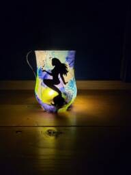 Mermaid Night Light Silhouette Candle Holder Hand Made Glass Blue Green Tea - thumbnail 2