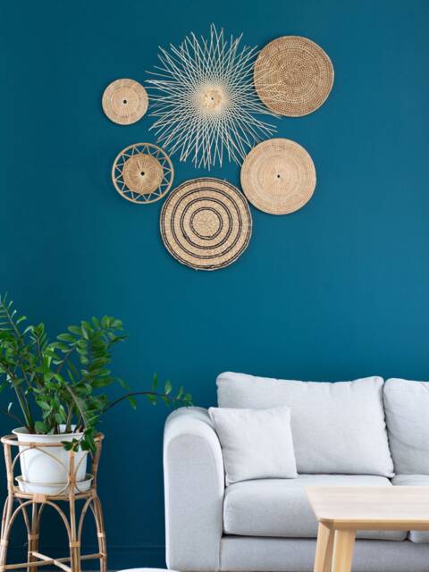 Woven Wall Decor Set - Natural Boho Art Bamboo Rattan Circle Shapes - image 1