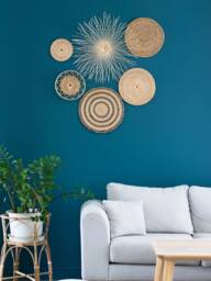 Woven Wall Decor Set - Natural Boho Art Bamboo Rattan Circle Shapes - thumbnail 1