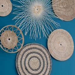 Woven Wall Decor Set - Natural Boho Art Bamboo Rattan Circle Shapes - thumbnail 3