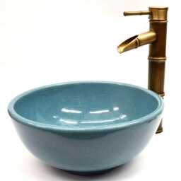 Crackle Effect Basin Sink Bathroom Cloakroom Ceramic Countertop Washing Bowl Round Vessel Handmade Blue Stone Made Paint Vanity Unit - thumbnail 4
