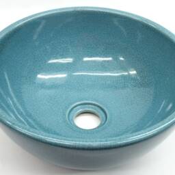 Crackle Effect Basin Sink Bathroom Cloakroom Ceramic Countertop Washing Bowl Round Vessel Handmade Blue Stone Made Paint Vanity Unit - thumbnail 2