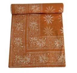 Handmade Indian Kantha Quilt Handblock Cotton Bedspread, Queen Size - thumbnail 2