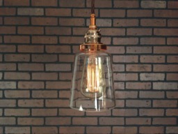 "Industrial Pendant -Copper 4 1/2"" Clear Glass Cone Shade With Patented ""Huila Electrical Connectors"