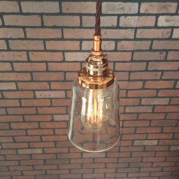 "Industrial Pendant -Copper 4 1/2"" Clear Glass Cone Shade With Patented ""Huila Electrical Connectors" - thumbnail 3