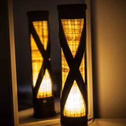 Mid Century Table Lamp, Vintage Bedside Light, Steampunk Paper Antique Bamboo Mom Gift - thumbnail 3