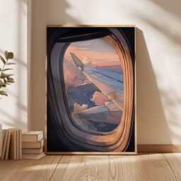 Airplane Window View Poster, Aviation Wall Art, Aircraft Wing Print, Sunset Travel Decor, Pilot Gift, Sky Clouds Artwork - thumbnail 3