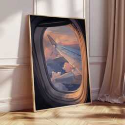 Airplane Window View Poster, Aviation Wall Art, Aircraft Wing Print, Sunset Travel Decor, Pilot Gift, Sky Clouds Artwork - thumbnail 2