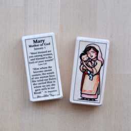 st Mary, Mother Of God Patron Saint Block With Gift Bag // Madonna & Child Mary Baby Jesus Catholic Toys By Almondrod