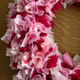 Romantic Pink & White Rag Wreath - Handmade Patterned & Plain Fabrics Indoor Shabby Chic Quirky Wall Or Door Decor Perfect Gift - thumbnail 3