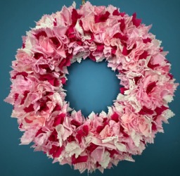 Romantic Pink & White Rag Wreath - Handmade Patterned & Plain Fabrics Indoor Shabby Chic Quirky Wall Or Door Decor Perfect Gift - thumbnail 1