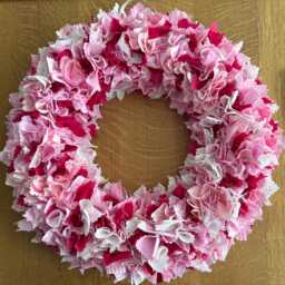 Romantic Pink & White Rag Wreath - Handmade Patterned & Plain Fabrics Indoor Shabby Chic Quirky Wall Or Door Decor Perfect Gift - thumbnail 2