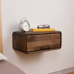 Modern Style Floating Nightstand With Drawer - Handcrafted Bedside Table Stylish Wooden Hardware Included - thumbnail 2