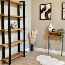 Industrial Rustic Bookcase - Steel Frame, Wood Shelves Sherwood - thumbnail 4