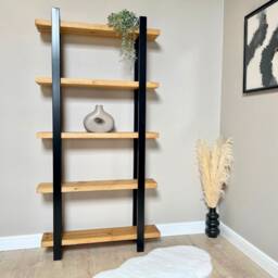 Industrial Rustic Bookcase - Steel Frame, Wood Shelves Sherwood