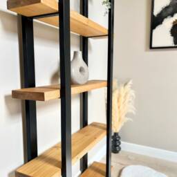 Industrial Rustic Bookcase - Steel Frame, Wood Shelves Sherwood - thumbnail 3