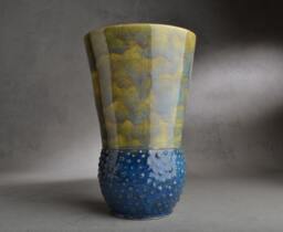 Utensil Holder Vase Ready To Ship Wheel Thrown Blue & Speckled Green By Symmetrical Pottery - thumbnail 1