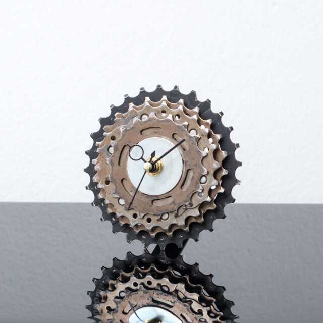 Unique Industrial Desk Clock Made Out Of Recycled Bicycle Gears, Perfect Gift For Cyclist Boyfriend Or Husband, Garage Office Decor - image 1