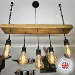 Rustic Wooden Beam Chandelier, Farmhouse Kitchen Island Lighting, Dining Room Pendant Light - thumbnail 2