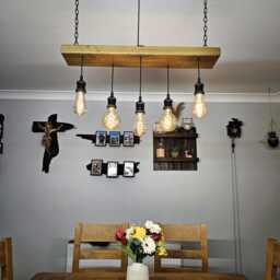 Rustic Wooden Beam Chandelier, Farmhouse Kitchen Island Lighting, Dining Room Pendant Light - thumbnail 3