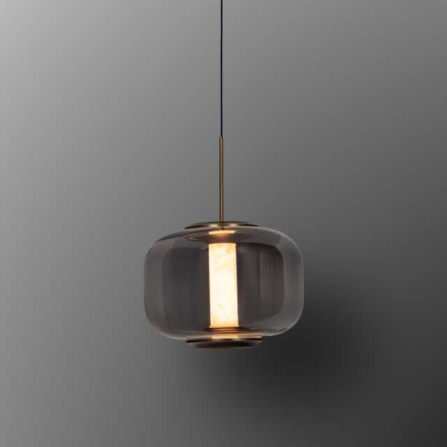 Smoked Glass Pendant Light - White Marble Accent, Led Chandelier - image 1