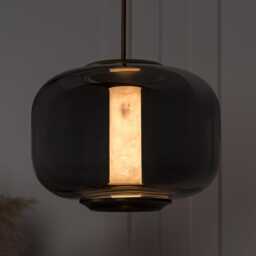 Smoked Glass Pendant Light - White Marble Accent, Led Chandelier - thumbnail 3