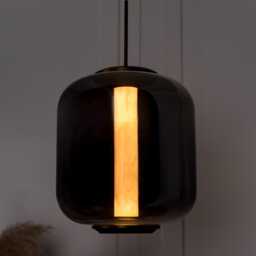 Smoked Glass Pendant Light - White Marble Accent, Led Chandelier - thumbnail 4