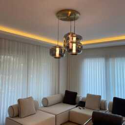 Smoked Glass Pendant Light - White Marble Accent, Led Chandelier - thumbnail 2