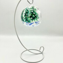 Hand Painted Tealight Holder/Owl in Snow Covered Forest Christmas Hanging Glass Sphere With Ornament Stand - thumbnail 2