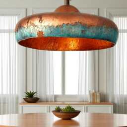 Handmade Blue Patina Copper Dome Pendant Light - Rustic Chandelier - thumbnail 2