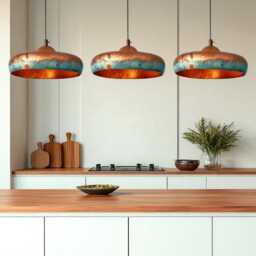 Handmade Blue Patina Copper Dome Pendant Light - Rustic Chandelier - thumbnail 3