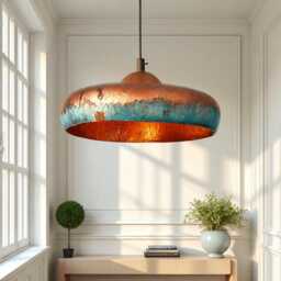 Handmade Blue Patina Copper Dome Pendant Light - Rustic Chandelier - thumbnail 4