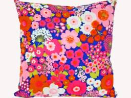 Cheerful Cushion 40 X cm - 50 Cherry Blossom, Cherry Blossom Pink Rose Blue, 70S Retro Cushion Cover, Hippie Floral Flower Power - thumbnail 1