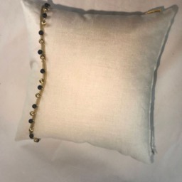 Ivory Linen Cushion Cover, Gold Ribbon Bead Trim, 20x20 - thumbnail 3