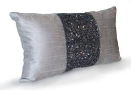 Grey Beaded Lumbar Pillows, Silk Metallic Pillow Cover, Sparkle Pillow, Gray Embroidered Multiple Sizes - thumbnail 1