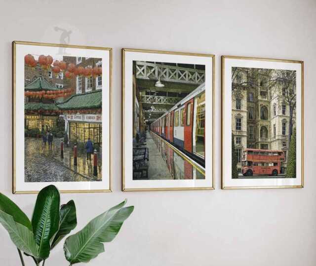 London Wall Art Set Of 3, Chinatown Print, Underground Poster, Red Bus Art, British City Decor, Vintage Architecture - image 1