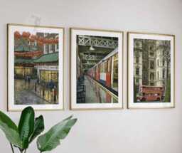 London Wall Art Set Of 3, Chinatown Print, Underground Poster, Red Bus Art, British City Decor, Vintage Architecture - thumbnail 1