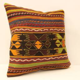 Geometric Throw Pillow, 18x18 Turkish Kilim Pillow, Bohemian Pillow, Pillow Cover, Decorative Pillow, Handmade Carpet Rug, 4Kbf-455 - thumbnail 2