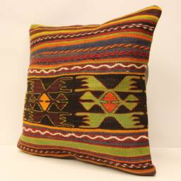 Geometric Throw Pillow, 18x18 Turkish Kilim Pillow, Bohemian Pillow, Pillow Cover, Decorative Pillow, Handmade Carpet Rug, 4Kbf-455 - thumbnail 3