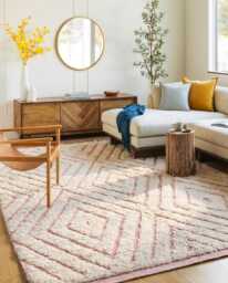 Minimalist Pink Moroccan Rug - White Beni Ourain Berber Wool Shag Large Area For Bedroom Soft Purple Scandi Decor - thumbnail 1