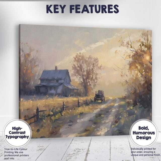 Golden Hour Farmhouse Country Lane Impressionist Landscape Canvas Wall Art Print Decor Picture Ready To Hang - image 1