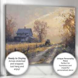 Golden Hour Farmhouse Country Lane Impressionist Landscape Canvas Wall Art Print Decor Picture Ready To Hang - thumbnail 3
