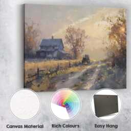Golden Hour Farmhouse Country Lane Impressionist Landscape Canvas Wall Art Print Decor Picture Ready To Hang - thumbnail 2