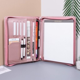 Custom Pink Pu Leather Portfolio, Personalized Padfolio With Handle, Document Organizer For Her, Mother's Day Gift, Gift Women - thumbnail 1
