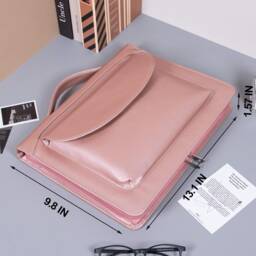 Custom Pink Pu Leather Portfolio, Personalized Padfolio With Handle, Document Organizer For Her, Mother's Day Gift, Gift Women - thumbnail 2